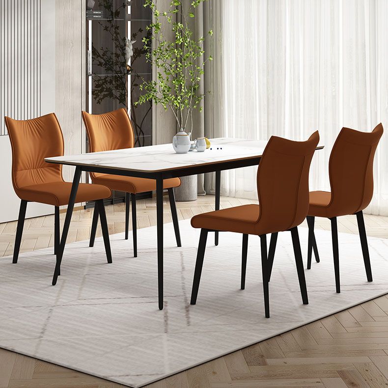 Contemporary Restaurant Leather Side Chair Matte Finish Solid Back Dining Chair