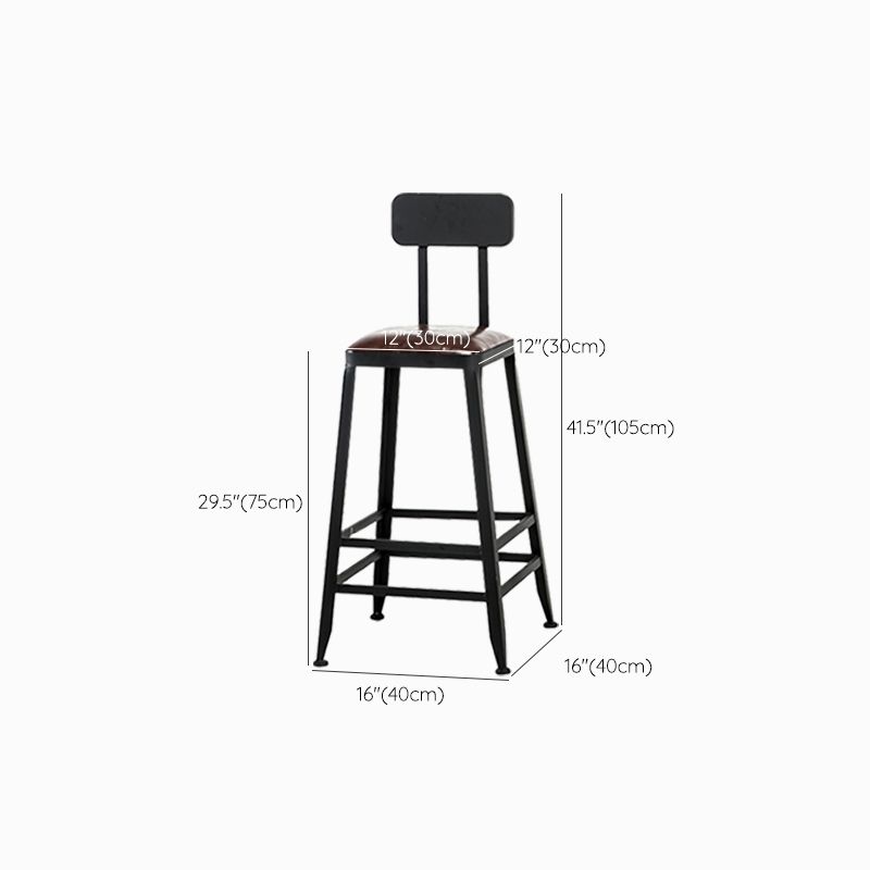 Industrial Brown Counter Stool Leather Square Stool with Black Metal Frame