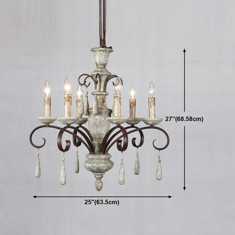 Wood Metal Hanging Chandelier Candle 6 Light Chandelier Lighting for Living Room