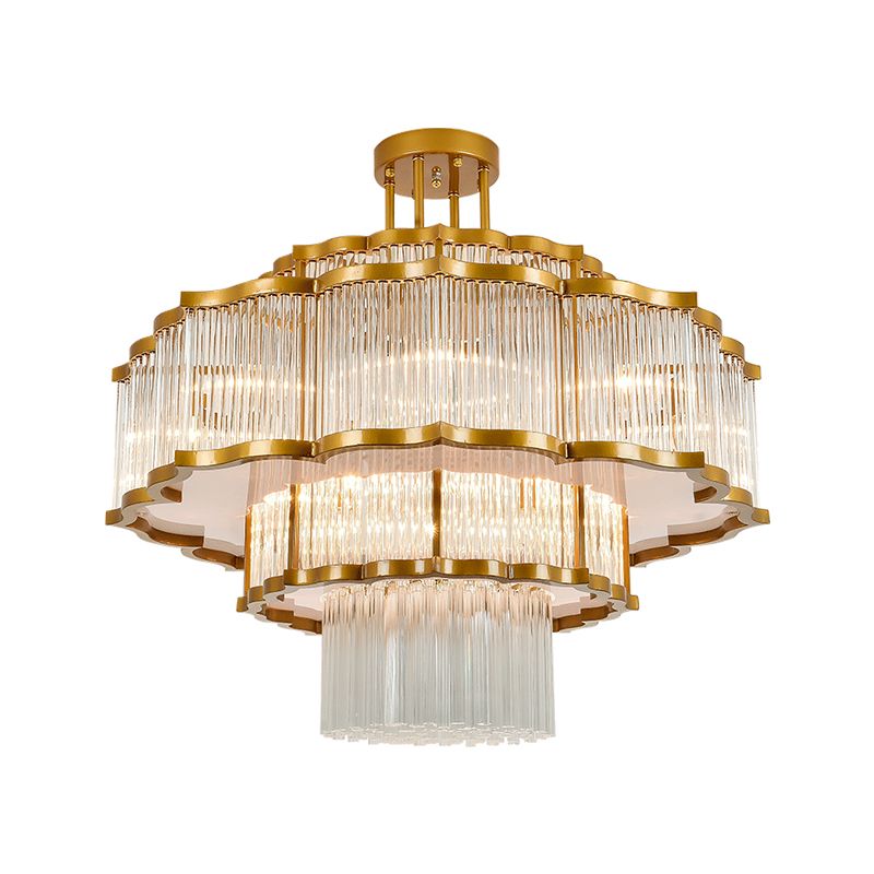 Lámpara de lámpara de montaje semi de metal dorado salas de estar tradicionales lámparas semi descargas con sombra de vidrio