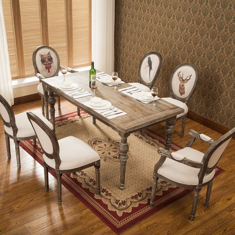 Juego de comedor de madera maciza estilo granja con mesa de forma rectangular y 4 patas base para uso en el hogar