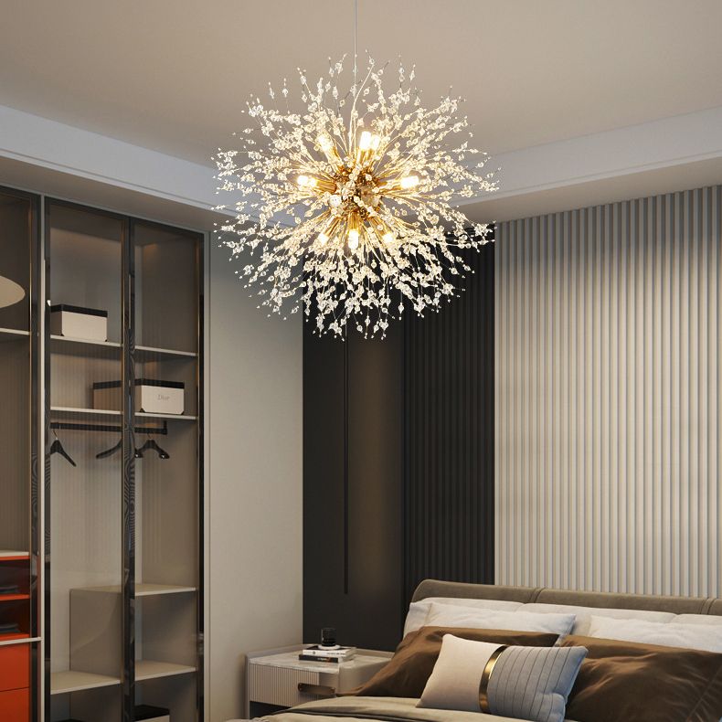 Sputnik Island Lamp Modern Hanging Light with Crystal for Dining Room