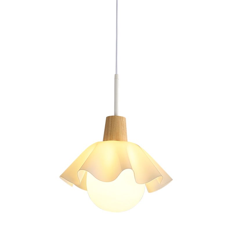 Witte bol hanglamp in moderne beknopte stijl houten binnenhangende lamp met glazen schaduw