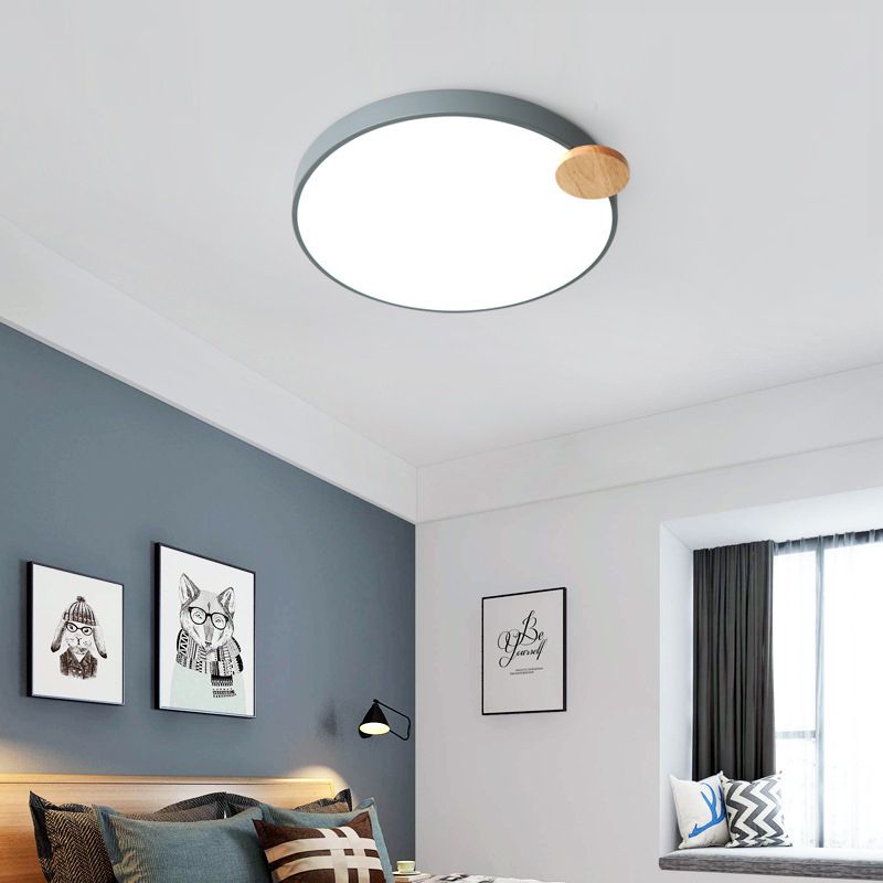 Modern Round Flush Light armatuur 12 "/16" /19.5 "W LED Acryl metalen spoelmontage Lamp voor slaapkamer met houten details, wit/grijs