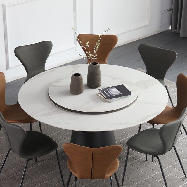 Round Sintered Stone Dining Table Modern Turntable Furniture with Steel Pedestal Base