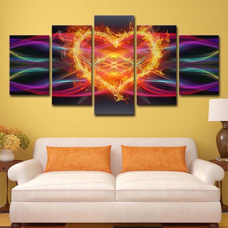 Modern Musical Heart Beat Canvas Print Yellow Multi-Piece Wall Art Decor for Home