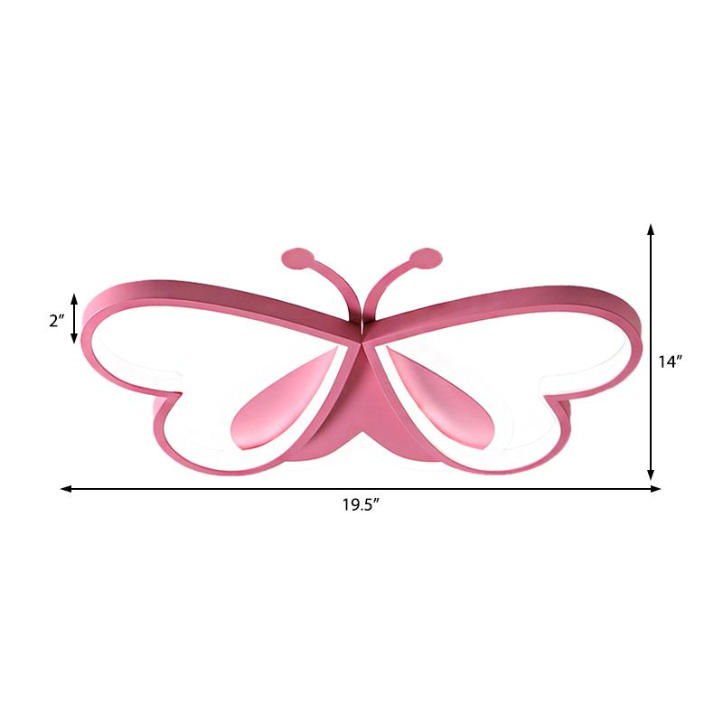 Modern Style Butterfly Flushmount Lamp Metal and Acrylic LED Children Room Ceiling Mounted Light in Blue/Pink