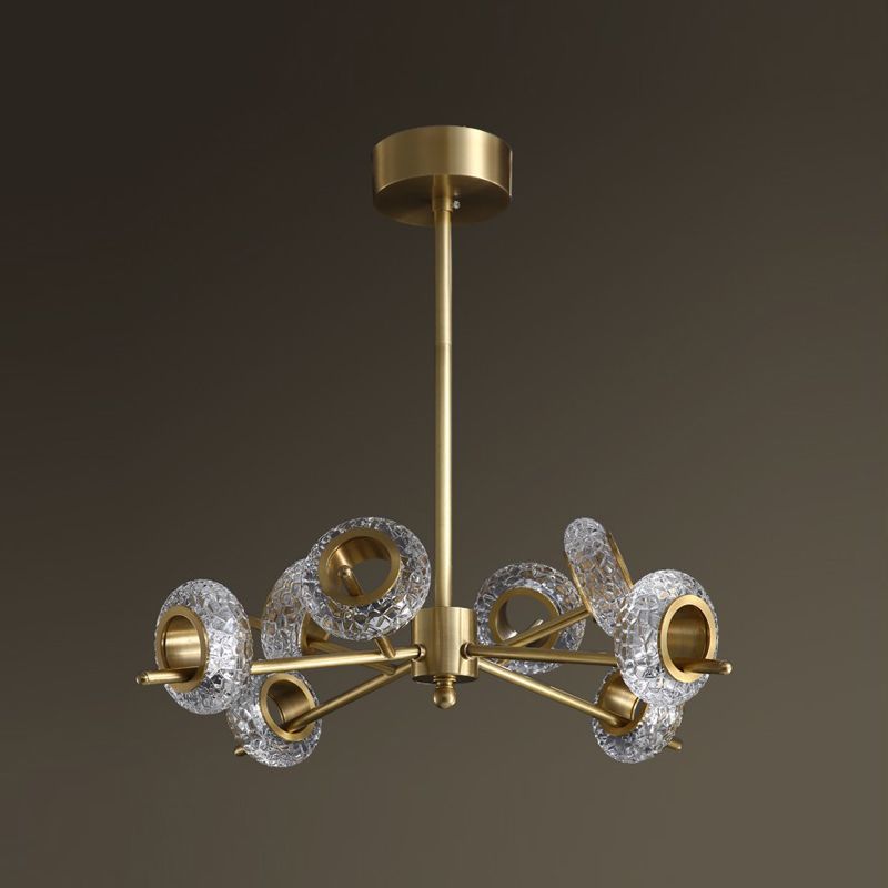 Geometrischer goldener Kronleuchter postmoderner Messing Kronleuchter Anhänger mit Kristall für Schlafzimmer