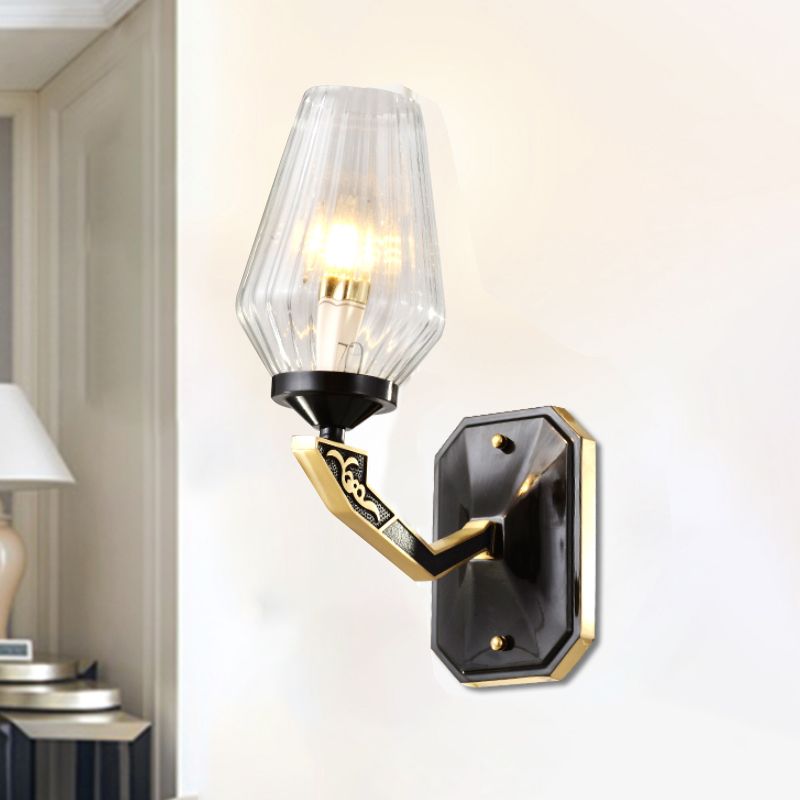 1 Kopfwandhalterung Lampe Traditionelle Diamant klar geripptes Glas hoch