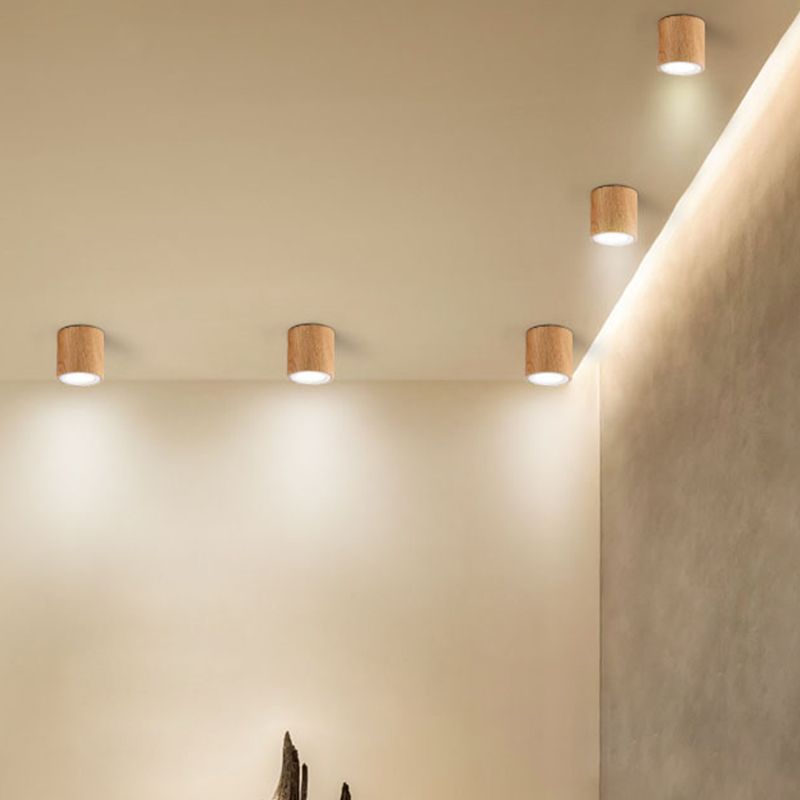Round/Square Mini Corridor Ceiling Lamp Wooden 4"/6"/8" H LED Nordic Flush Mount Lighting in Beige