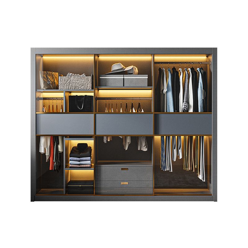 Modern Grey Storage Cabinet Mirrored Finish Cabinet with Glass Doors