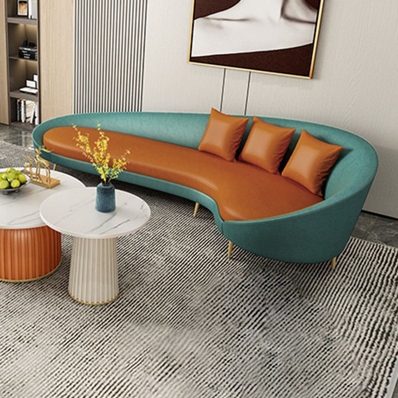 Modern Sloped Arm Curved Sofa Faux Leather Moon Shape Sofa for Living Room