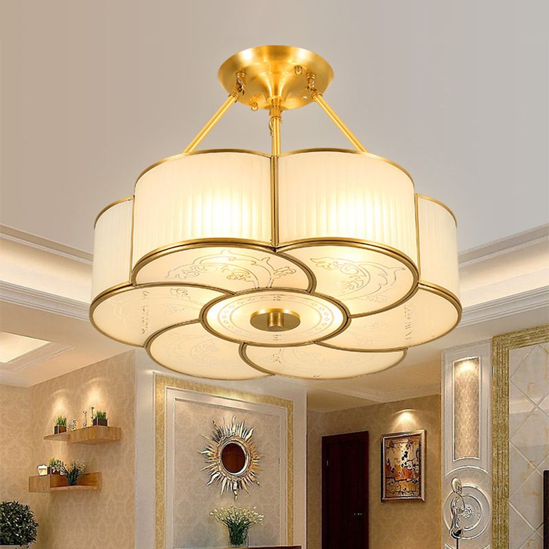 Scalloped Semi-Flush Mount Light Traditional Glass Ceiling Lamp for Bedroom