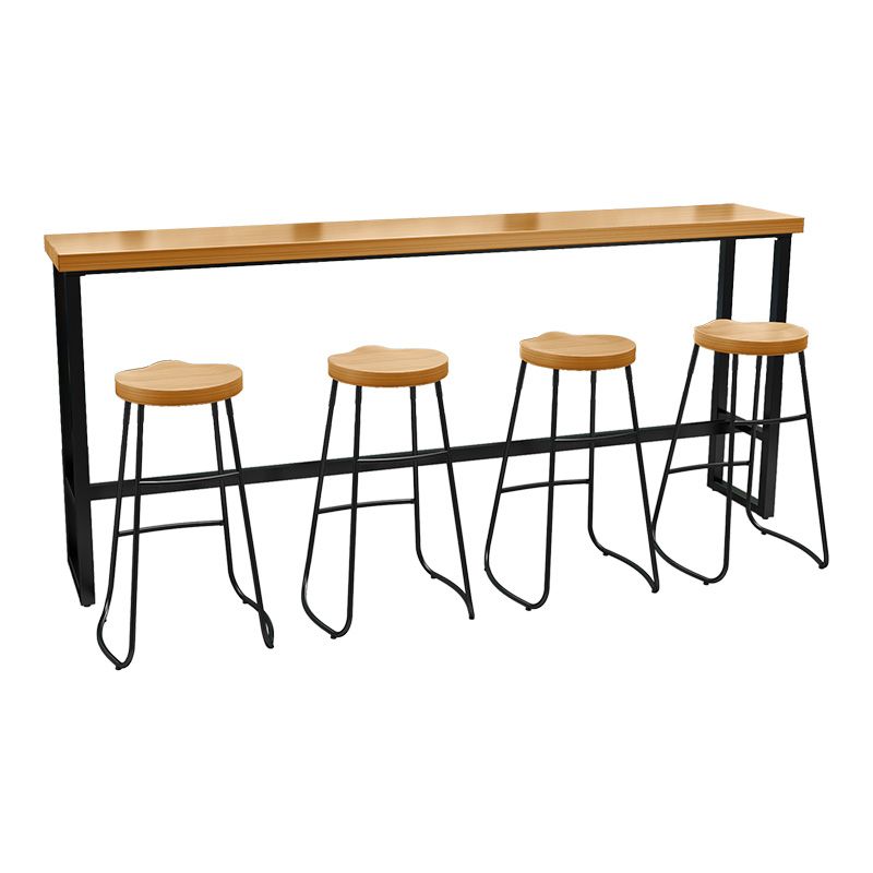 1/5 Pieces Industrial Iron Bar Table Set Rectangle Pine Wood Top Bistro Set with Footrest