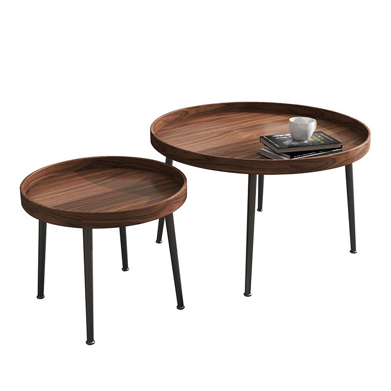 Round Brown/Black Wood Coffee Table 3 Legs Base 2 Nestling Cocktail Table