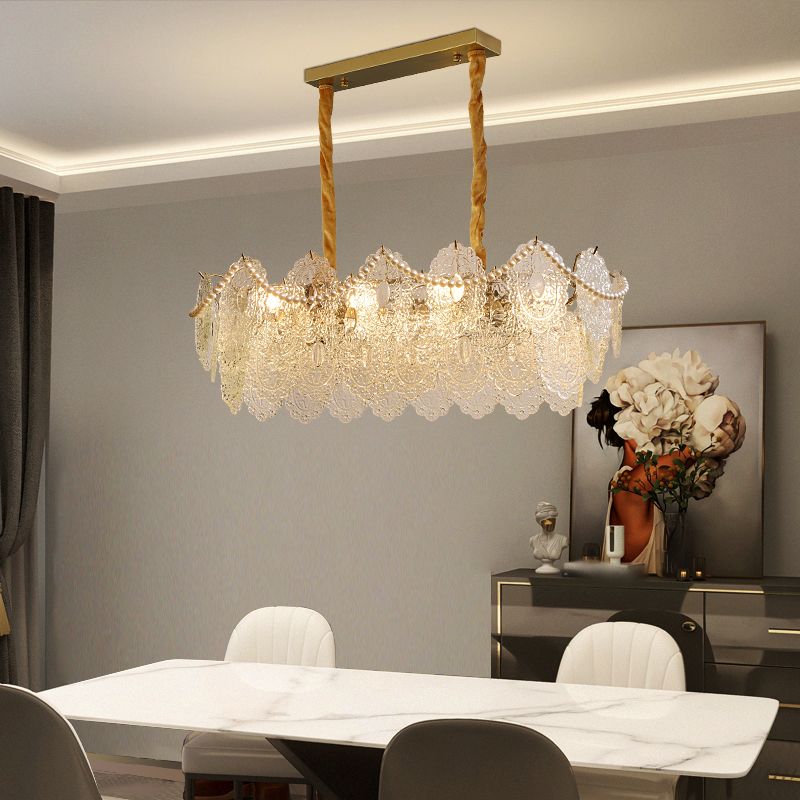 Modern Style Oval Shape Island Lights Glass 8 Light Island Lighting in Gold