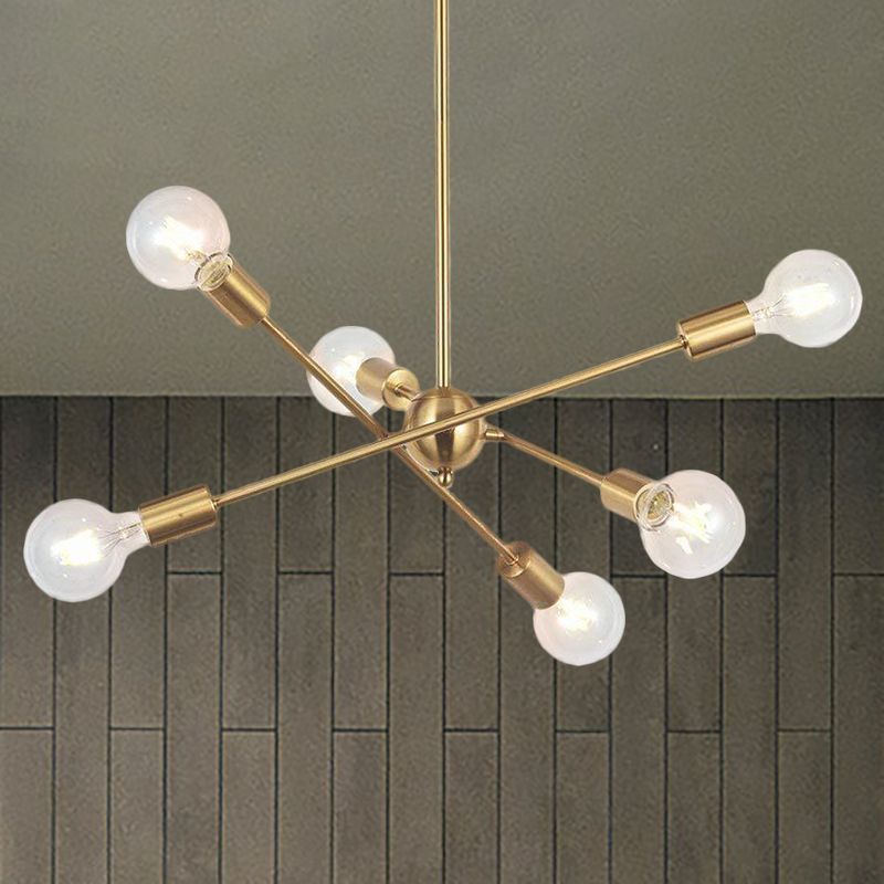 Sputnik Hanging Chandelier Light Industrial Style Metal 6/8/10 Bulbs Living Room Pendant Light in Brass/Chrome