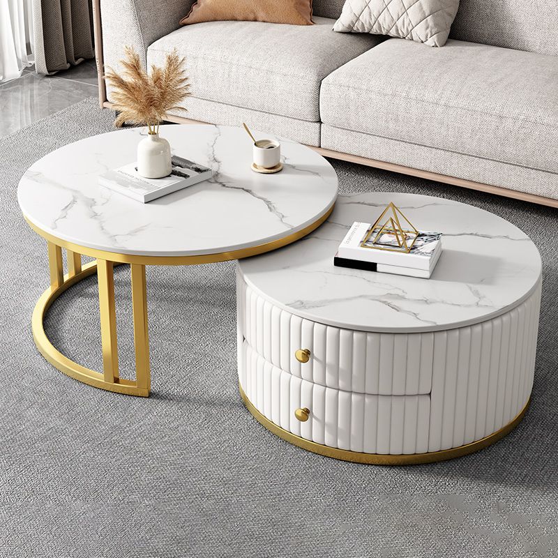 Round Nesting Coffee Table Set Frame Coffee Table Set with 2 Drawers