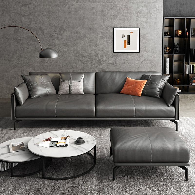 Square Arm Sofa 33.46" High Genuine Leather Sofa with Loose Back