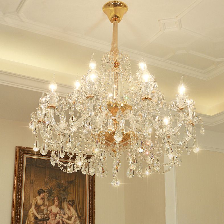 Beveled K9 Crystal Clear Hanging Ceiling Lights Classic Candelabra Ceiling Lamp for Living Room