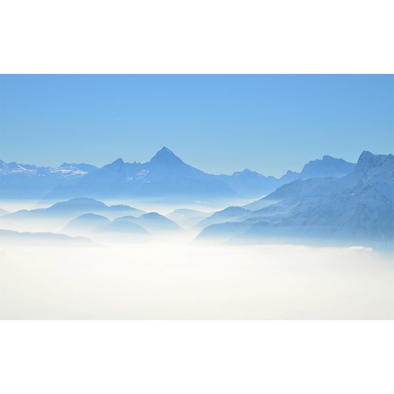 Large Hazy Mountains Mural Wallpaper Blue Non-Woven Cloth Wall Decor, Stain-Proof, Custom Print