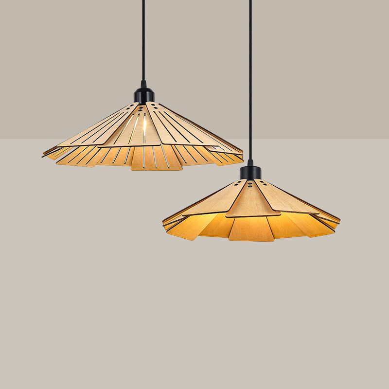 Nordic Wood Hanging Ceiling Light Modern Cone Suspension Lighting with 1 Light