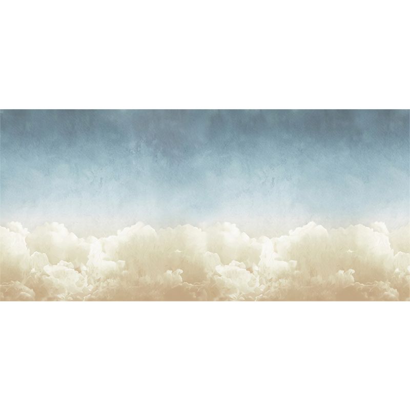 Blue and Beige Cloud Mural Wallpaper Stain-Resistant Wall Covering for Guest Room