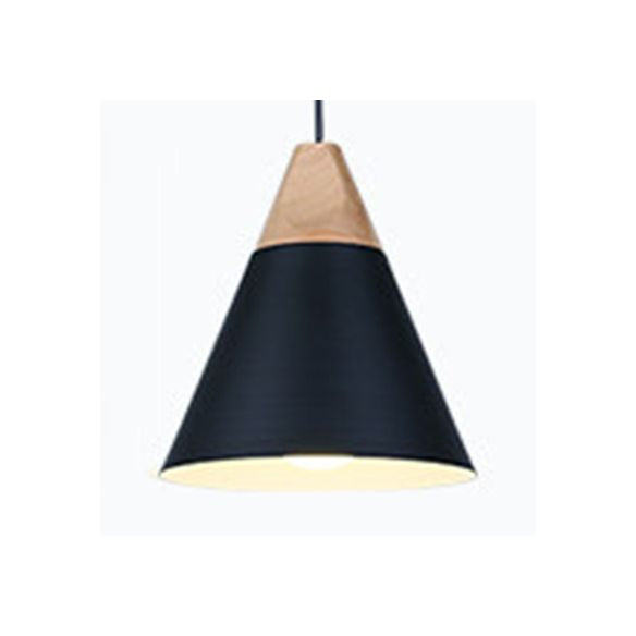 Single Head Coolie Pendant Light Modern Wood & Aluminum Black/Grey/Yellow/White Pendant Lamp for Bedroom