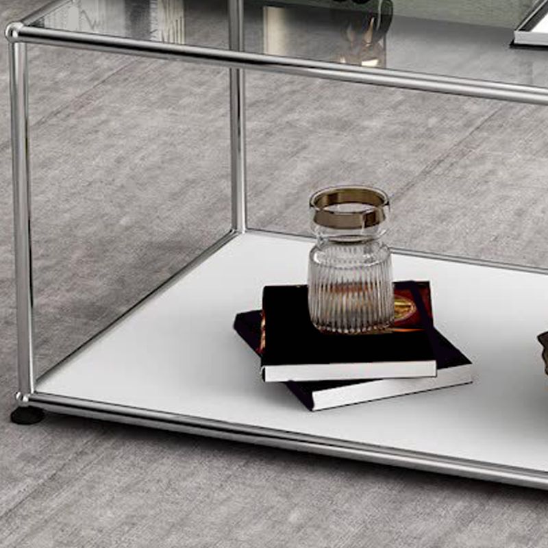 16.53"H Rectangle Glass Coffee Table Stainless Steel Frame Cocktail Table