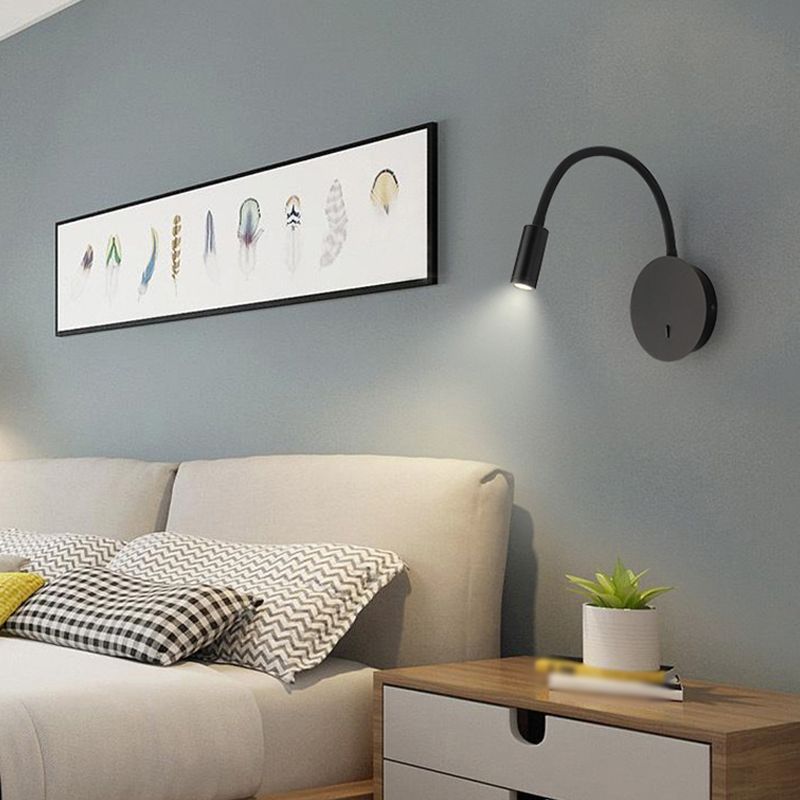 Round Shape Reading Wall Lighting Modern Style Metal Wall Mounted Lighting in Black