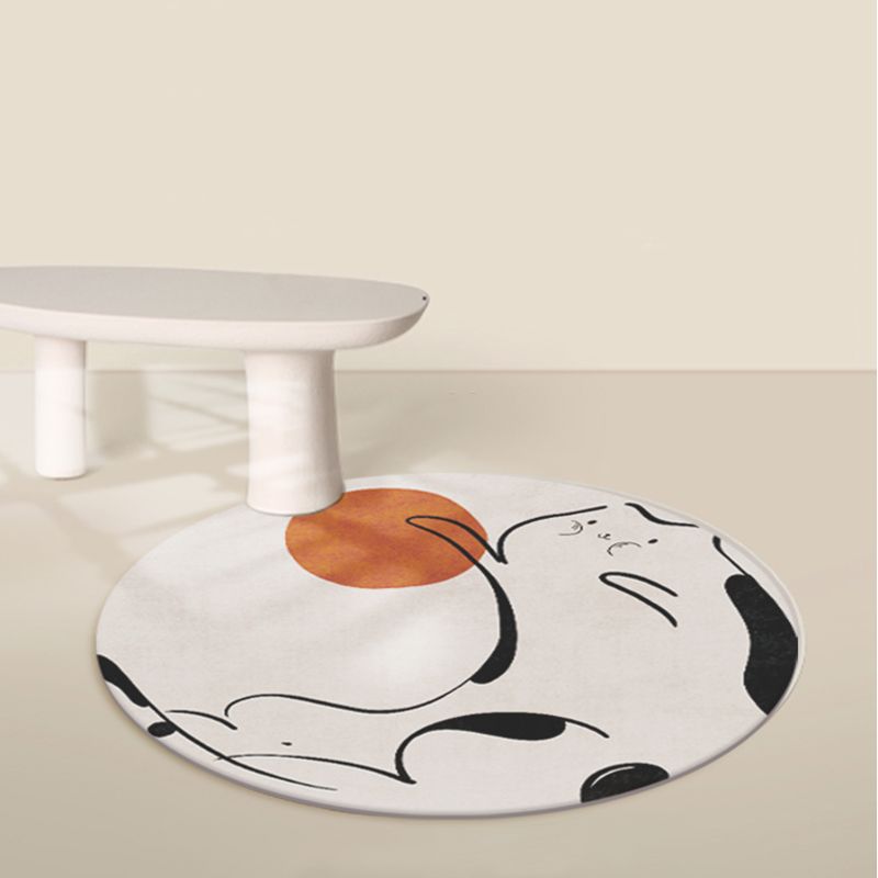 Round Cartoon Rug Modern Polyester Indoor Rug Stain Resistant Washable Area Carpet for Home Decor