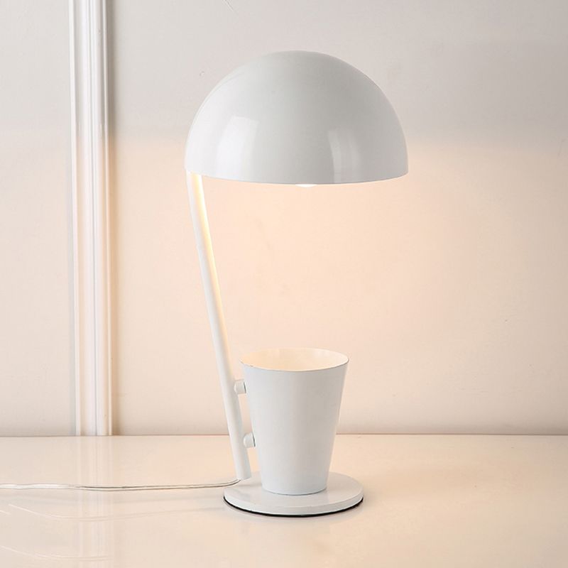Lámpara de escritorio de tono metálico de domo Estilo contemporáneo 1 Bulbo de lectura negra/gris Luz de libro con taza de almacenamiento