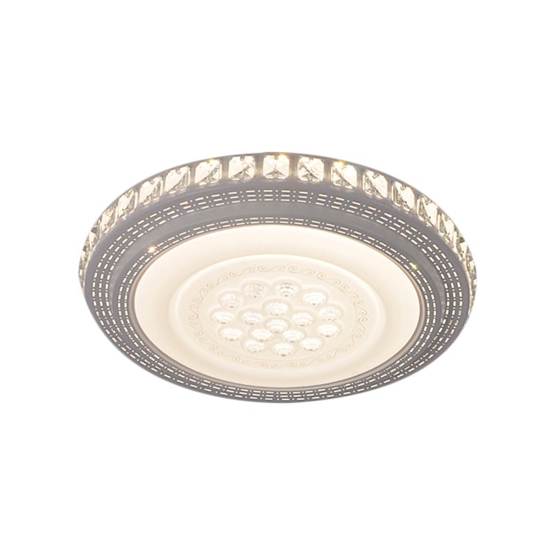 LED Great Room Ceiling Lighting Modern White Flush Mount Lamp with Round Metallic Shade in Warm/White Light