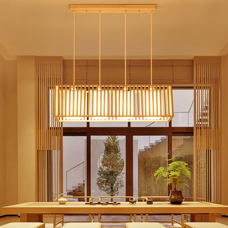 Rectangle Island Pendant Asian Wood Pendant Lighting in Natural Wood