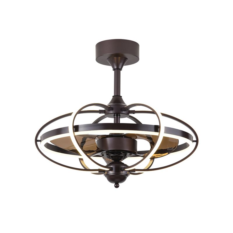 Silber/Weiß/Gold Oval Cage Semi Flush Mount Simplicity LED Silicon Hanging Lüfter Licht mit 3 braunen Klingen, 19,5 "H