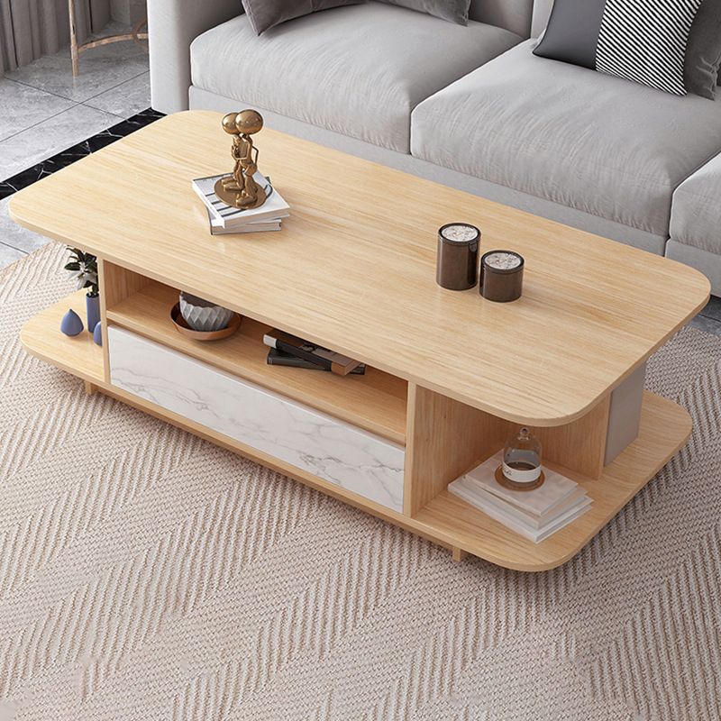 Scandinavian Coffee Table with Shelves and 1 Drawer Cocktail Table