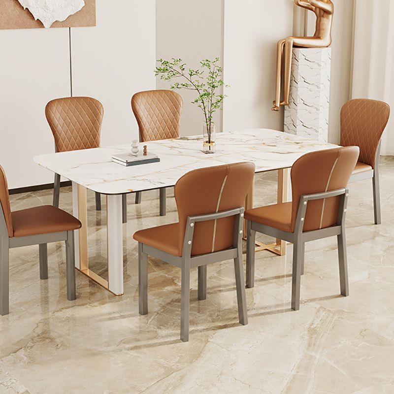 Rubberwood Modern Dining Chair Faux Leather Solid Back Side Chair