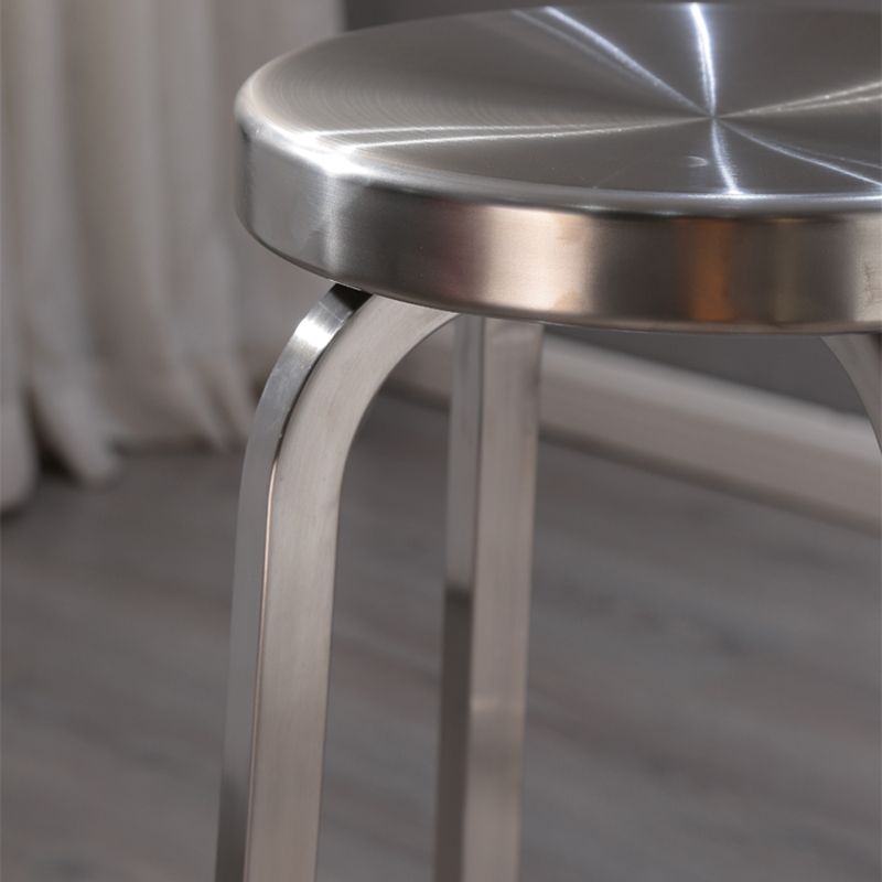 Silver Industrial 29.5" H Barstool Glossy Stainless Steel Brushed Tall Stool 1 Piece