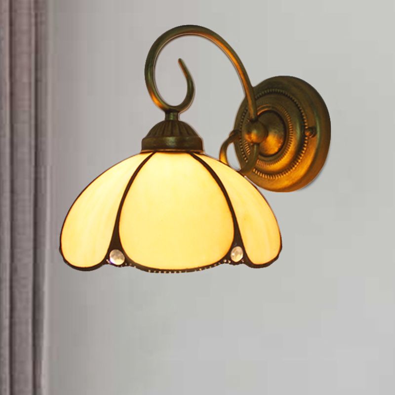 Art Glass Petal Wall Light One Light Tiffany Traditional Wall Lamp in Beige for Kitchen