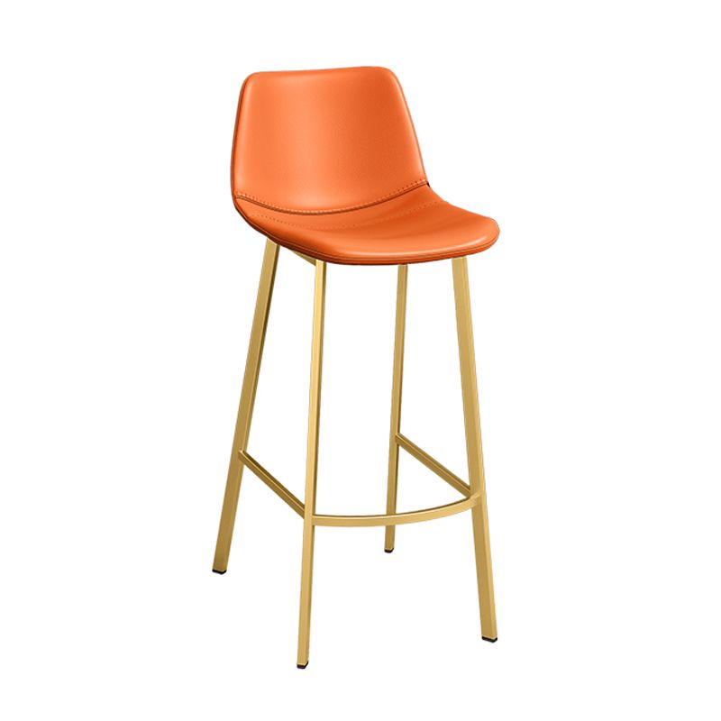 Glam Leather Upholstered Bar Stool Armless Low Back Stool with Gold Metal Legs