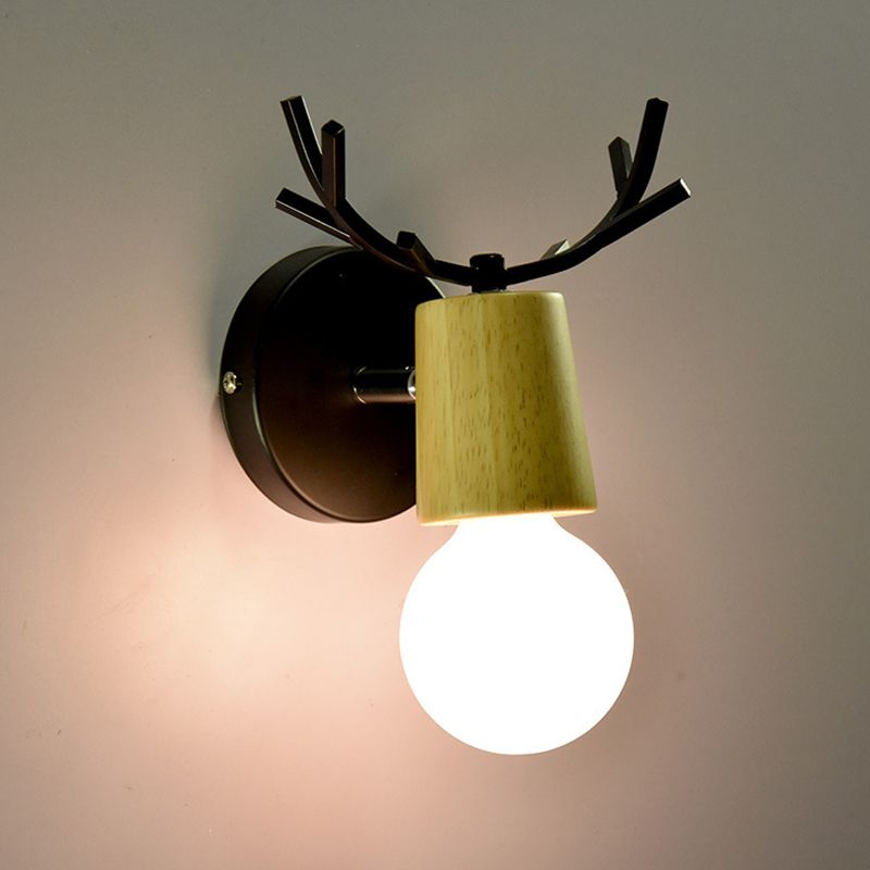 Single Golden Modernism Wooden Metal Wall Mounted Sconce for Bedroom