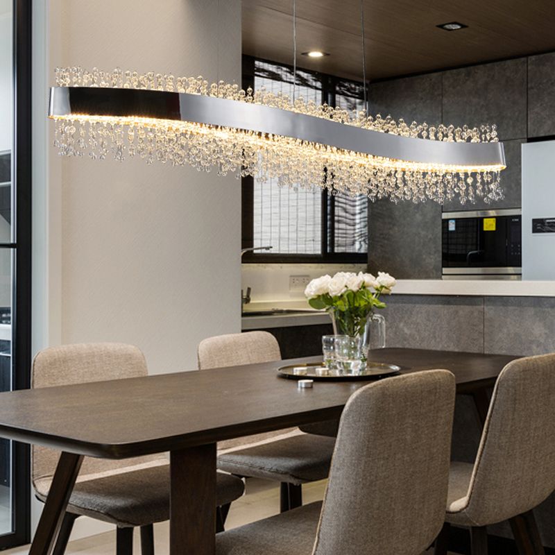 LED Dining Pendant Light Modern Simple Stainless Steel Crystal Hanging Lamp Fixture
