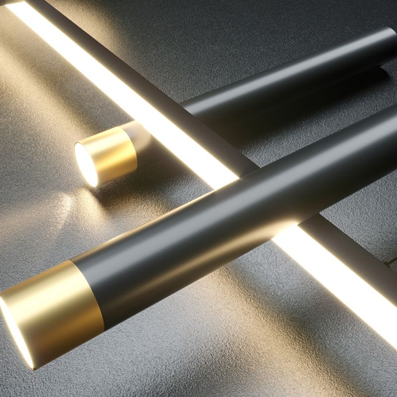 Sala da pranzo moderna illuminazione isola a LED Linea di ciondolo nero in metallo