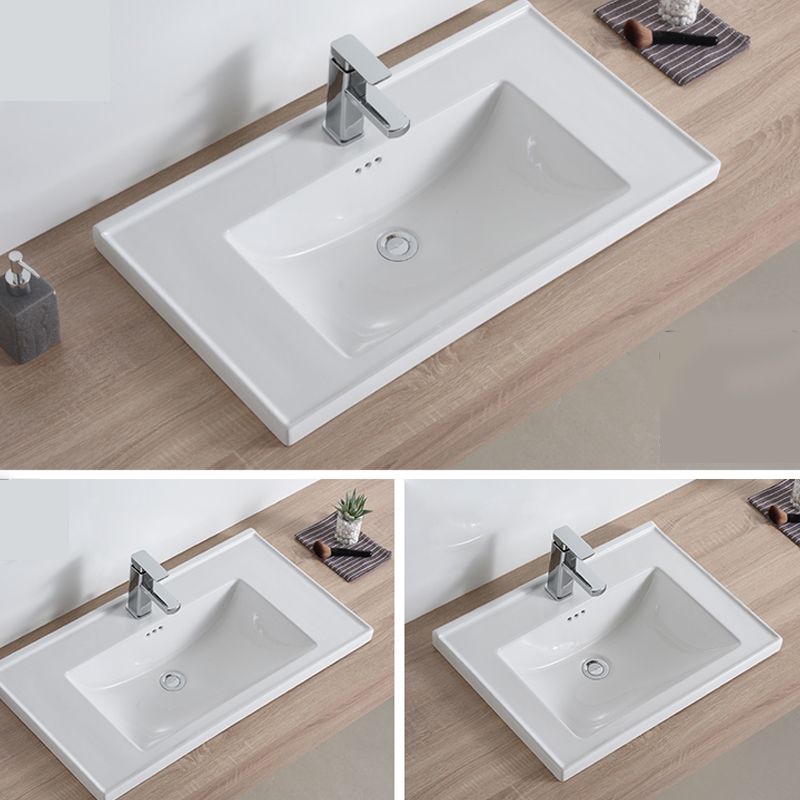 Modern Bathroom Sink Porcelain Rectangular Drop-in Bathroom Sink with Pop-Up Drain