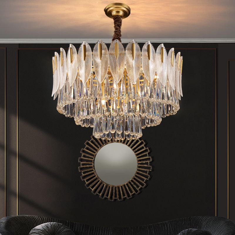 Contemporary Style Geometry Shape Chandelier Lights 9 Light Crystal Chandeliers in Gold