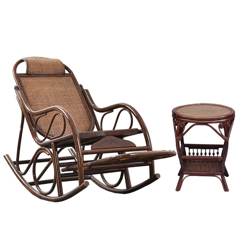 Vintage Style Wood Leisure Lazy Sofa Chair Adjustable Lounge Rocking Chair for Balcony