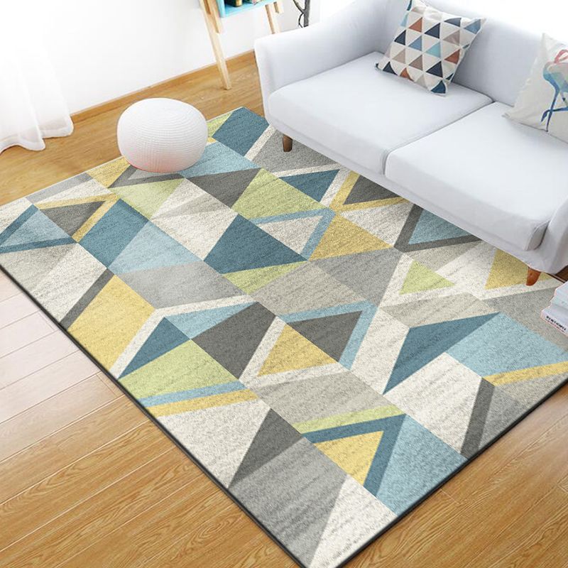 Yellow Tone Casual Area Carpet Polyester Geometric Print Indoor Rug Washable Carpet for Living Room