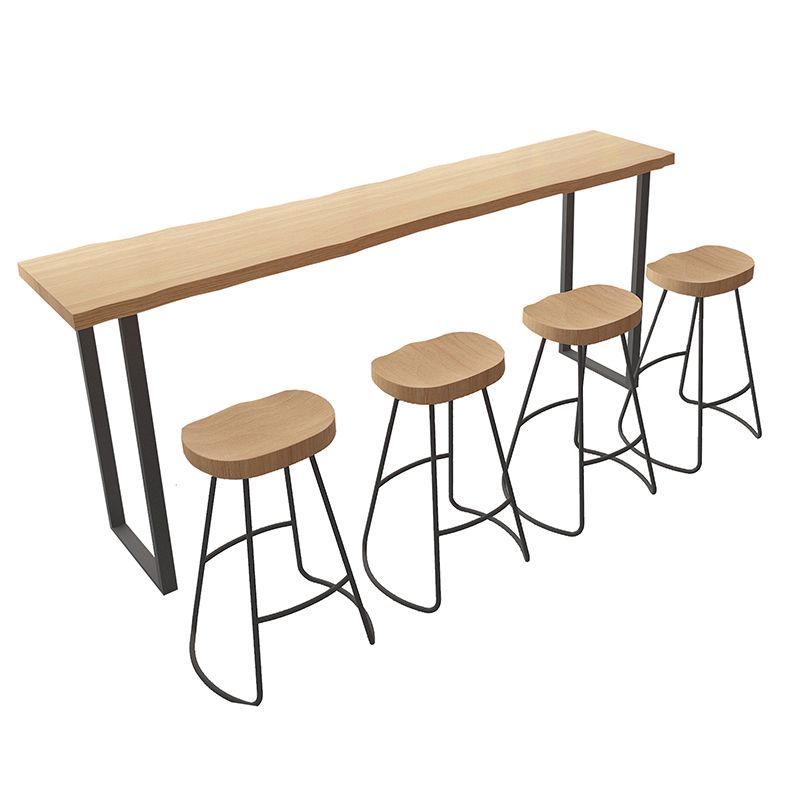 Natural Solid Wood Bar Table Industrial Specialty Bar Height Pub Table with Sled Base