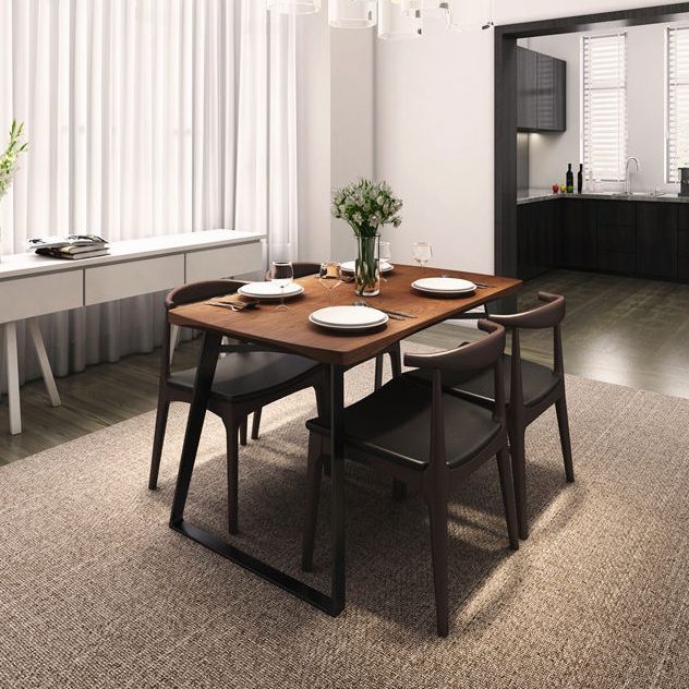 Solid Wood Top Dining Table Traditional Luxury  Rectangle Table with Sled Base