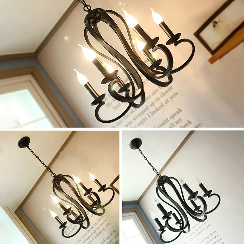 Traditional Metal Hanging Chandelier Light Swirled Arm 6 Light Candle Ceiling Chandelier for Living Room